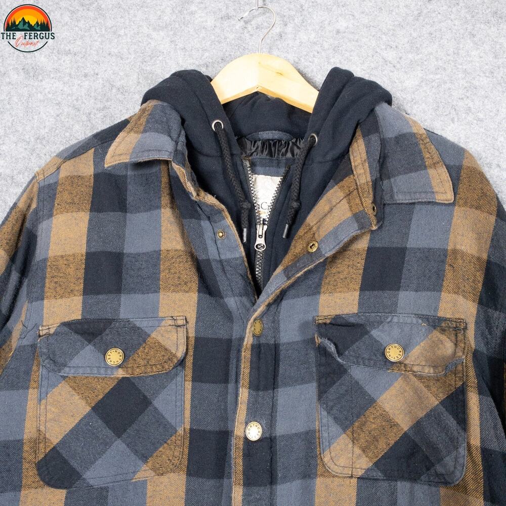 North Crest Shacket Multicolor Black Plaid Hooded Jacket Cabincore Men's Size M - Picture 4 of 11